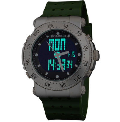 BOAMIGO watch sports waterproof watch double display watch military style watch silicone watch band watch