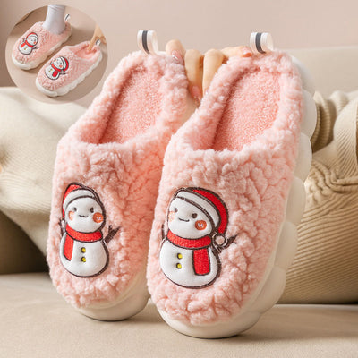 Cute Snowman Slippers Winter Indoor Household Warm Plush Thick-Soled Anti-slip Couple Home Slipper Soft Floor Bedroom House Shoes - Topshopshop.fashion
