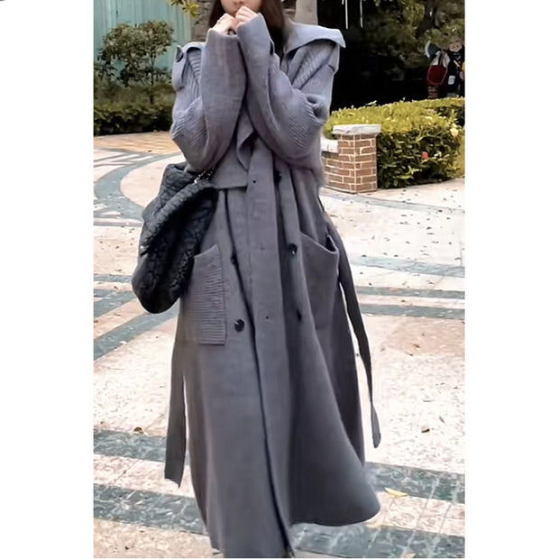 High-end Thickened Long Heavy-duty Windbreaker Sweater Jacket With Loose Design And Lazy Style Knitted Cardigan For Women In Autumn And Winter - Topshopshop.fashion