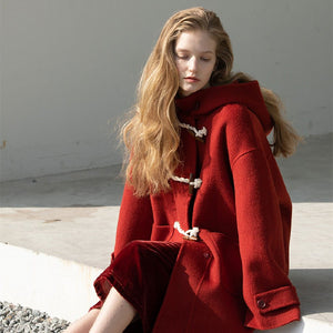 Retro Red Wool Double Faced Woolen Coat Women - My Store