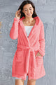 Fuzzy Tied Pocketed Hooded Lounge Nightgown