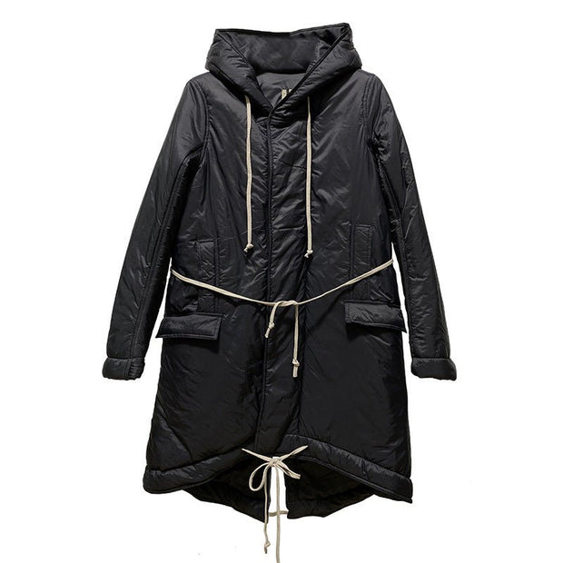 Long Lace Up Hoodie With Cotton Thick Trench Coat For Men And Women - My Store