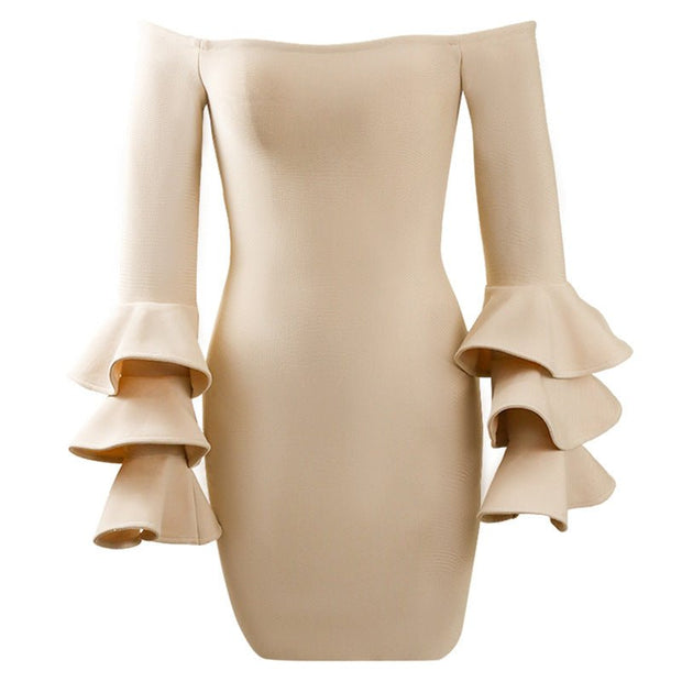New Winter Butterfly Long Sleeve Bandage Dress Women Sexy Off Shoulder Celebrity Evening Runway Bodycon Party Dresses - My Store