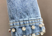 Fashion Diamond Beads Graffiti Printed Design Short Denim Jacket Coat Casual Women Cowboy Jeans Coats Outerwear - My Store