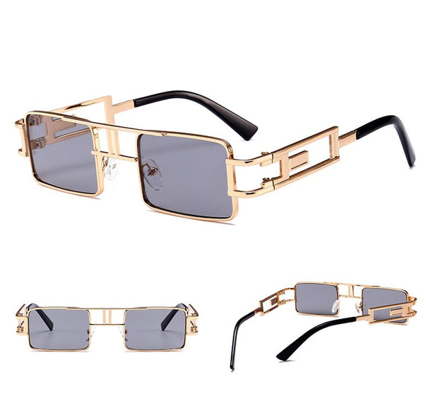mens rectangular sunglasses steampunk men metal frame gold black red flat top square sun glasses for women 2021 - My Store
