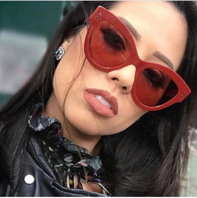 Oversized cool red cat eye sunglasses rivet square leopard glasses trendy designer retro sun glasses female shades for women - My Store