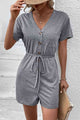 V-Neck Short Sleeve Tied Romper