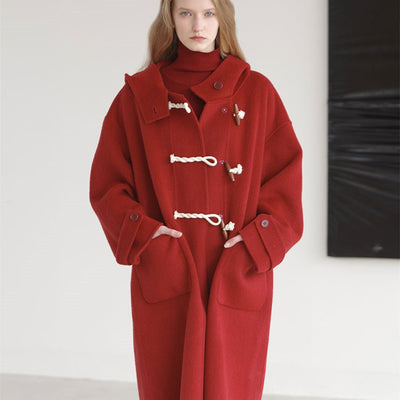 Retro Red Wool Double Faced Woolen Coat Women - My Store