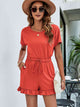 Drawstring Waist Ruffled Short Sleeve Romper