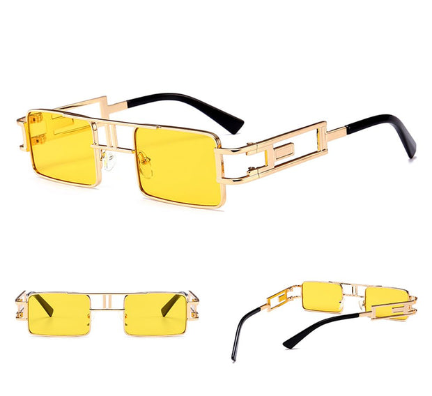mens rectangular sunglasses steampunk men metal frame gold black red flat top square sun glasses for women 2021 - My Store