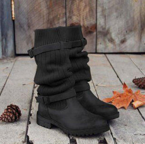 Vintage Style Winter Women Lady Warm Plush Fur Knitted Woolen Cotton Booties Martin Boot Shoes - My Store