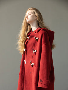 Retro Red Wool Double Faced Woolen Coat Women - My Store