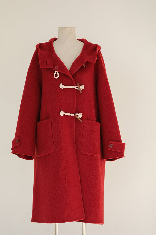 Retro Red Wool Double Faced Woolen Coat Women - My Store