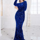 Women Modest Stretch Sequin Royal Blue Evening Prom Gown Party - My Store