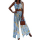 women's commuter print suspender top mid-waist wide-leg pants two-piece set