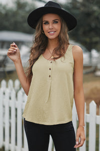 Button Textured Cotton Tank Top