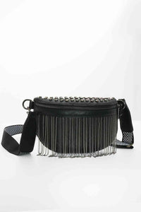 Adored PU Leather Studded Sling Bag with Fringes