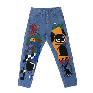 Womens Cartoon Printed Jeans Harem Pants Trousers For Women - My Store