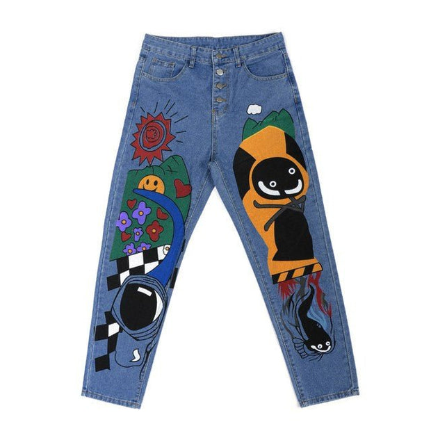Womens Cartoon Printed Jeans Harem Pants Trousers For Women - My Store