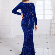 Women Modest Stretch Sequin Royal Blue Evening Prom Gown Party - My Store