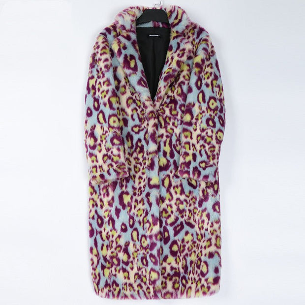 Leopard Print Fur Coat Women's Mid Length Slimming Plush Coat Women Winter - My Store